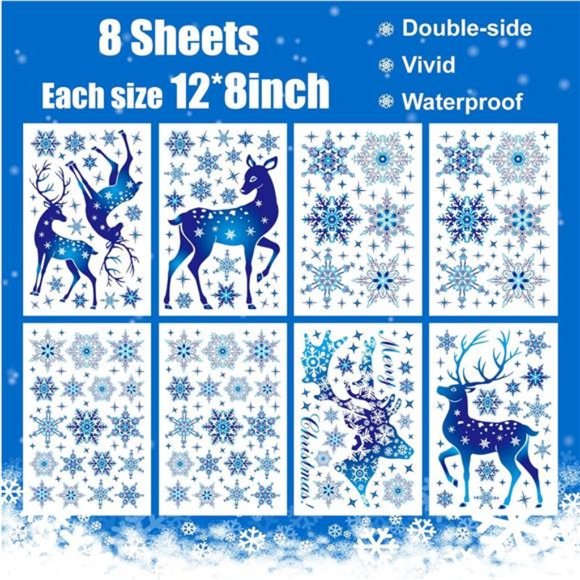 273 Pcs Reindeer Elk Snowflake Window Decals Static Stickers for Glass - Picture 6 of 7